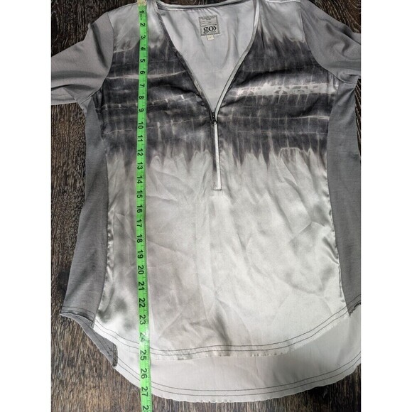 Go by Go Silk Small Black Gray Ombre 1/2 Zip Up Blouse Top Shirt N92 - Picture 10 of 11